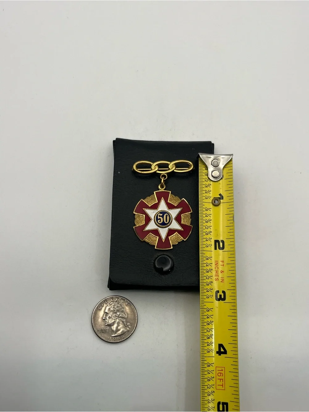 IOOF Order of Odd Fellows 50 year Gold Tone Enamel pin w case vintage MA